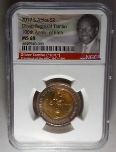 2017 South Africa 5 Rand - NGC MS68 Oliver Reginald Tambo 100th Anniv. Of Birth - Picture 1 of 2