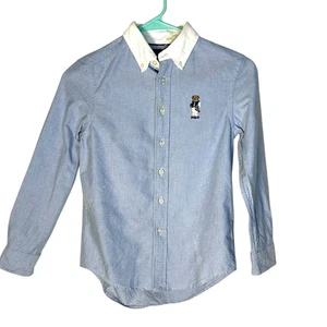 Ralph Lauren Oxford camicia orso polo grande con bottoni colletto a contrasto ragazzo S (8) - Foto 1 di 8