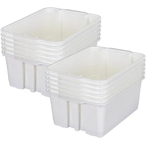 Stacking Bins, 14" x 10" x 5 .75" - 12 Pack, White, Stackable Storage Plastic... - Picture 1 of 6