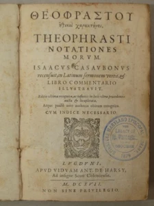 Ethik Moral Griechisch Latein Theophrast Theophrastus - Casaubon Lyon 1617 - Bild 1 von 12