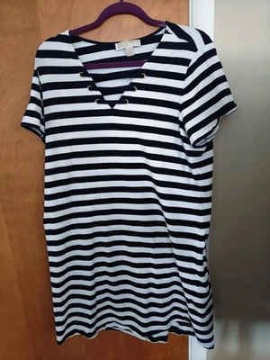 Michael Kors Dress Womens Size 1X  Jersey Navy Blue White Stripe Lace up Sailor - Image 1 of 4