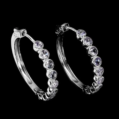 925 Sterling Silver Earrings Round Tanzanite Natural Gemstone Jewelry - Image 1 of 4