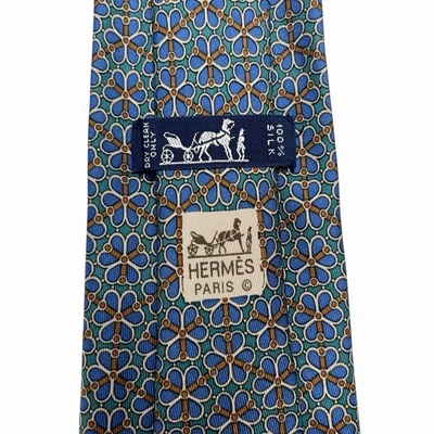 Cadena de trébol brida de panal Hermes para hombre verde/azul/marrón 7078 OA 3,25" 56" Foto 1 de 4