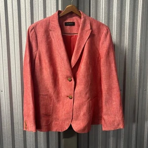 Talbots Coral Linen Blazer Jacket Women’s Size Medium 100% Linen 2-Button - Picture 1 of 10