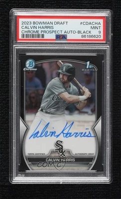 2023 Bowman Draft Chrome Prospect Black Refractor /75 Calvin Harris PSA 9 Auto - Image 1 of 2