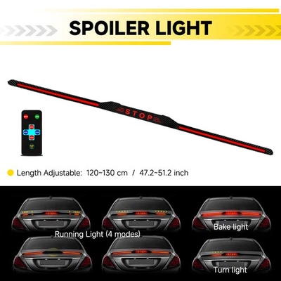 Tira de luz de freno trasero LED de fibra de carbono alerón trasero borde de labios parada universal A Foto 1 de 4