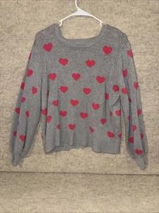 Marled Women’s Pink and Gray Heart Sweater Xl Valentines - Picture 1 of 2