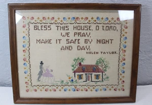 Arte de pared con cuadro de punto de cruz enmarcado de colección "Bendice esta casa, oh Señor, oramos" - Imagen 1 de 6