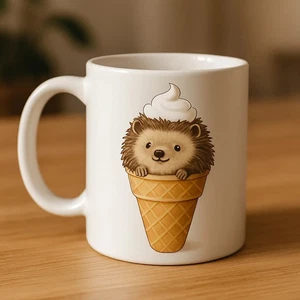 Igel Eiscreme Tasse Kaffeebecher süßes Tiermotiv Igel in Waffel mit Schlagsahne  - Bild 1 von 1