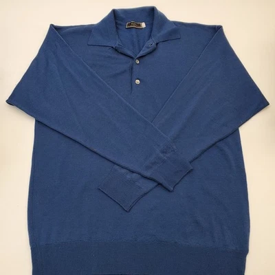 Camisa polo vintage Raffi azul lã merino manga longa feita na Itália tamanho M - Imagem 1 de 4