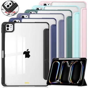 Smart Case For 2024 iPad Air 11" 13" / Pro 11" 13" Cover Clear W/Pencil Holder - Picture 1 of 67