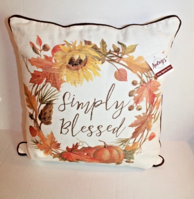 Simply Blessed Sunflower & Fall Leaves Throw Pillow 16" x 16" (Audrey's) NEW - Image 1 of 2