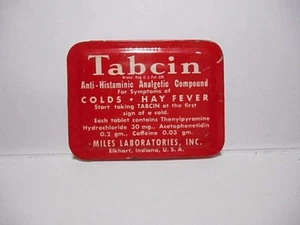 VINTAGE TABCIN 12 TABLETS EMPTY COLLECTIBLE 2" RECTANGULAR METAL TIN - Picture 1 of 6