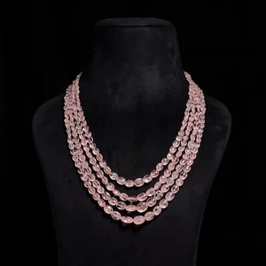 Collar ajustable de cuentas de cuarzo rosa de 417 quilates con piedras preciosas ovaladas rosa - Imagen 1 de 6