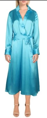 Tahari ASL Womens   Blue Surplice Long Formal Shirtdress Sz 14. NWT - Image 1 of 4