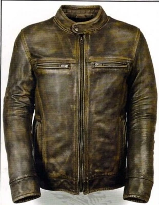 Men's Distressed Brown Euro Collar Biker Jacket 1550 - Image 1 of 3