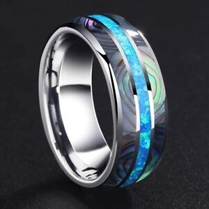 8MM Tungsten Carbide Opal Inlay Wedding Engagement Ring Abalone Ring Band