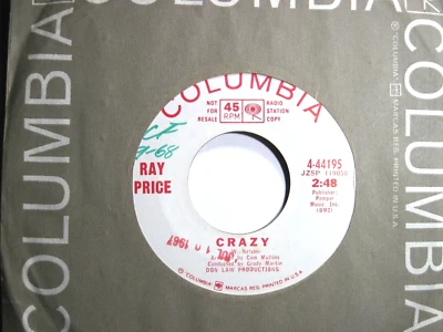 RAY PRICE * 45 * Crazy (Willie Nelson SONG)* DJ PROMO * 1967 * Looks UNPLAYED !! - Image 1 of 2