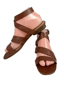 ETIENNE AIGNER Orly Strappy Chestnut Brown Flat Sandals Women's 8M Low Wood Heel - Picture 1 of 10