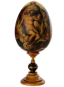 Huevo religioso vintage. Pintado a mano. Viene con el soporte. 6,5" de alto. Soporte 4" - Imagen 1 de 7