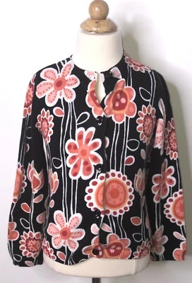 Gymboree Girls Black Orange Red White Floral Cardigan Sweater Sz Sm 5-6 - Image 1 of 2
