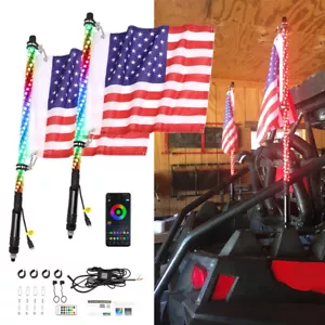 Antena látigo en espiral iluminada por LED RGB de 2 pies + bandera y control remoto para ATV Polaris RZR UTV - Imagen 1 de 14