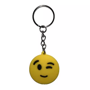 Winking Flirting Friendly Smiling Smiley Face Emoji Rubber Silicone Keychain - Picture 1 of 3
