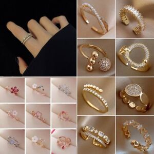 Elegant Zircon Crystal Flower Open Ring Adjustable Women Jewelry Fashion Party