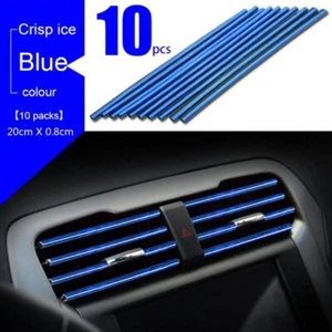 10pcs Car Interior Air Conditioner Outlet Decoration Stripe Cover Accessory Blue - Picture 1 of 7