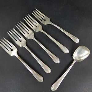 Wm A Rogers Meadowbrook Heather Flatware Lot-6, salad forks + sugar spoon Oneida - Picture 1 of 12