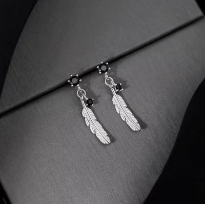 Pendientes colgantes de pluma de plata esterlina 925 regalo delicado al por mayor Foto 1 de 4
