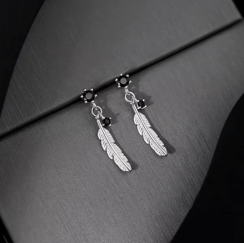 Solid925 Sterling Silver Feather Dangle Stud Drop Earrings Dainty Gift Wholesale - Image 1 of 4