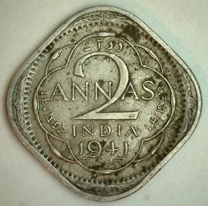 1941 C Copper Nickel India-British 2 Annas Circulated Coin - Picture 1 of 2