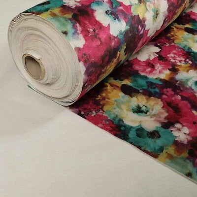Tela de tapicería floral robusta duradera suave terciopelo rosa y verde estampado de flores Foto 1 de 4