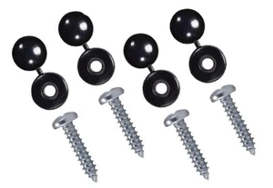 4pc Number Plate Self Tapping Screws With Black Hinged Caps - Picture 1 of 4
