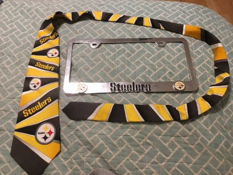 PITTSBURGH STEELERS METAL LICENSE HOLDER/FRAME & TIE; FRANCO, BRADSHAW, LAMBERT Cover