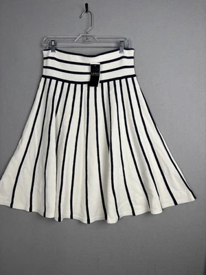 Lauren Ralph Lauren Skirt Womens Medium Cream Navy Knit Flare Pleated A-Line New - Image 1 of 4