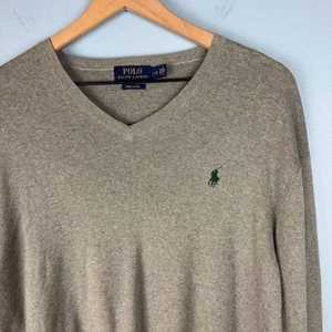 Polo Ralph Lauren Mens Large Green Pima Cotton V Neck Pullover Sweater Pony Logo - Picture 1 of 6