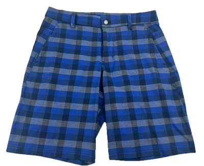 Мужские шорты для гольфа Lululemon Athletica Kahuna размер 34 синие клетчатые функциональные нейлоновые - Изображение 1 из 4
