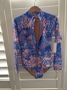 CrewCuts Mädchen Rash Guard Langarm Badeanzug, Größe 6-7 UPF 50+ Batik - NEU! - Bild 1 von 11