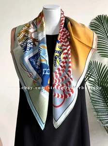 Sallys 18 Momme Sand Wash Heavy Twill Silk Wrap Shawl Saddle Print Scarf 35" - Picture 1 of 3