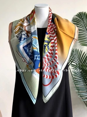 Sallys 18 Momme Sand Wash Heavy Twill Silk Wrap Shawl Saddle Print Scarf 35" - Image 1 of 3