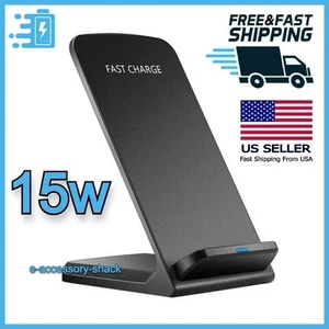 Wireless Fast Charger Charging Stand Dock For Samsung Galaxy iPhone Mobile - Picture 1 of 11