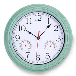 Indoor Outdoor Clock, 12 Inch Outdoor Waterproof Wall Clock with Thermometer ... - Picture 1 of 6