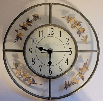 VTG Pressed Flower Analog Clock Wall Hanging Flower Home Decor Glass Flowers - Image 1 of 4