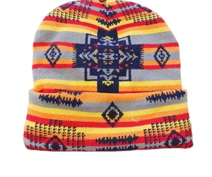 Kinder/Kindergröße Acryl Beanie OSFM / bunte Streifen + Geomuster - Bild 1 von 6