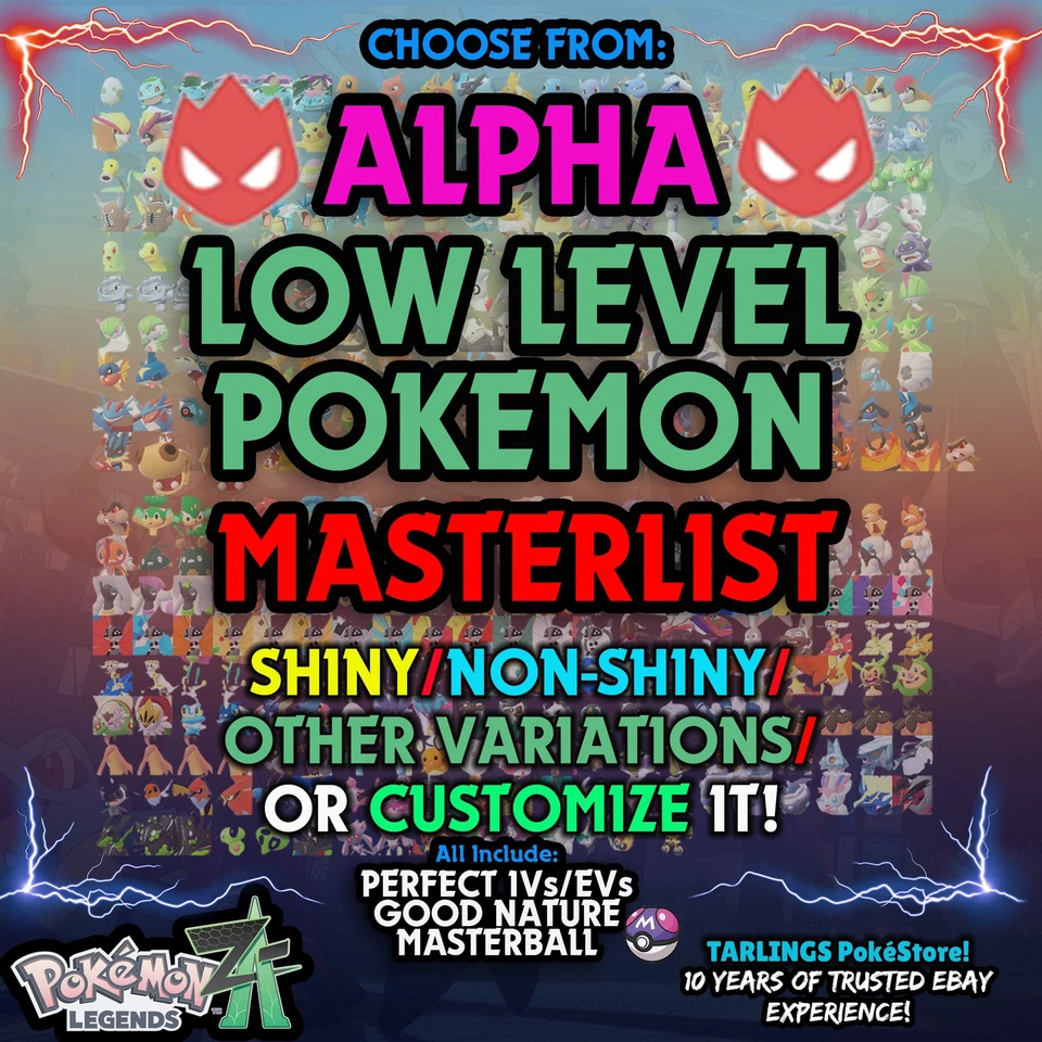 Pokemon Legends ZA 🐉 ALPHA - LOW LEVEL Masterlist - SHINY ✨ IVs/EVs/CUSTOMS ✨ - Image 1 of 1