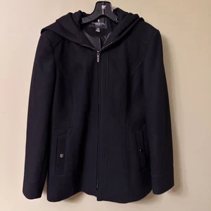London Fog Wollmischung Kapuzenjacke schwarz Damen Medium Mantel warm - Bild 1 von 6