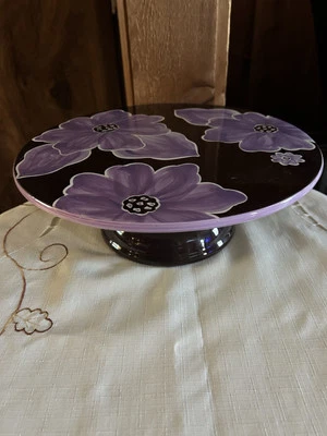 Plato grande para pasteles LAURIE GATES púrpura floral pesado usado Foto 1 de 4