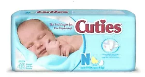 168 Cuties Newborn Infant Diapers, Up to 10 lbs, Hypoallergenic, Tab Closure - Picture 1 of 1